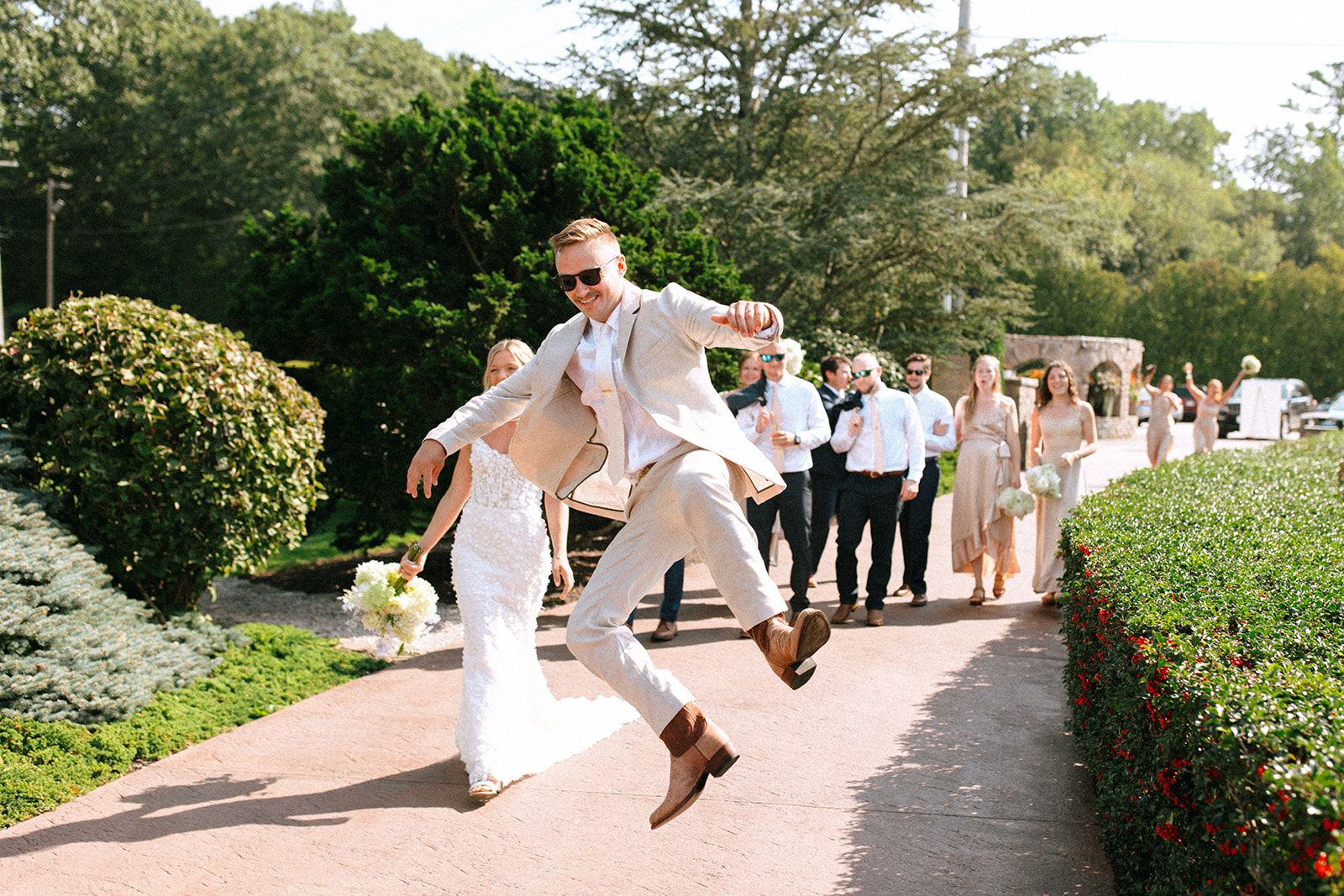 Bridal party walking